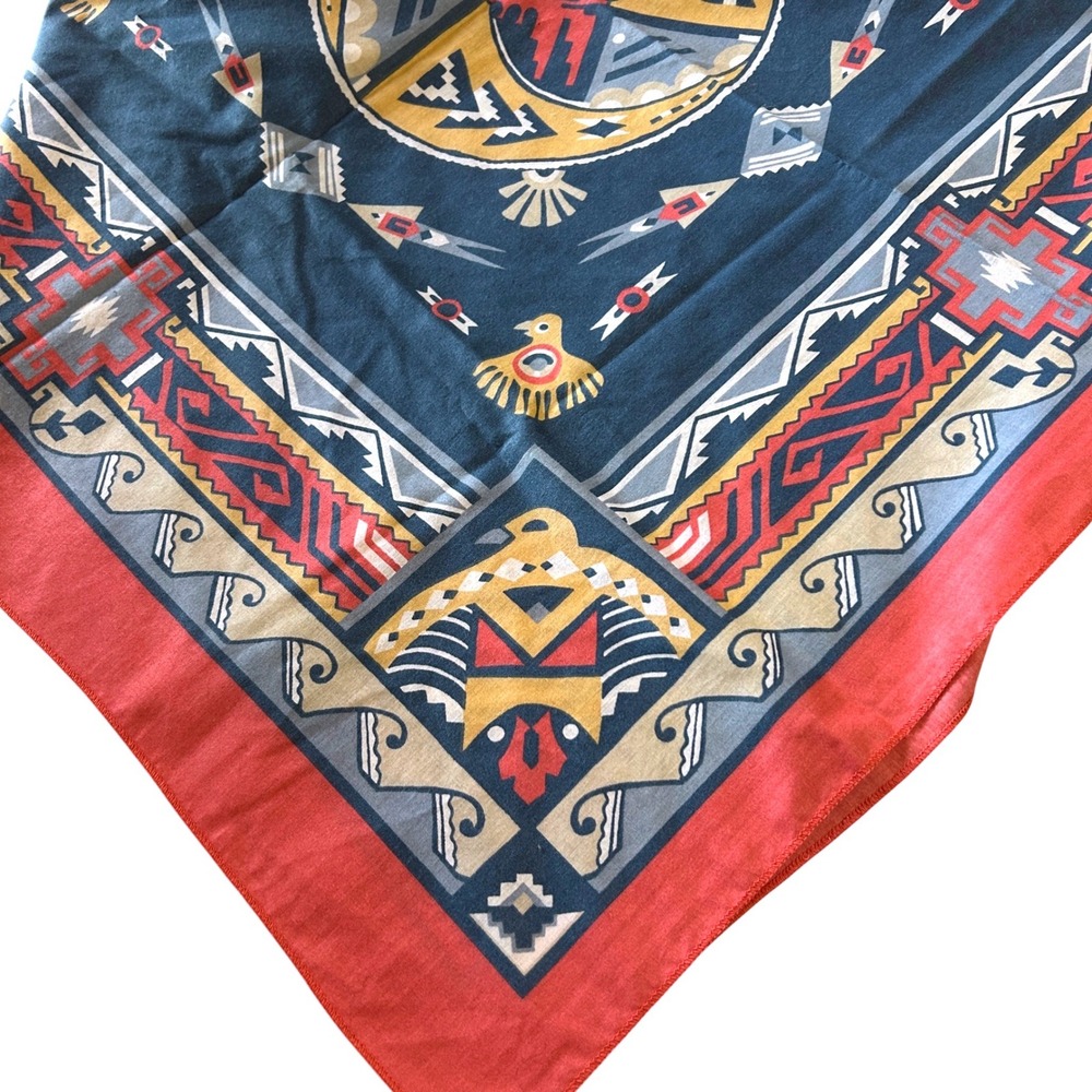 Wamcraft Bandana 27x27 Navy Red Thunderbird Southwestern Print Excellent